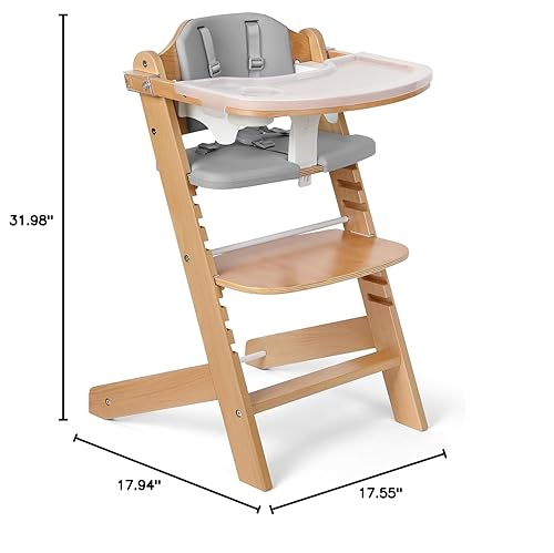 Cowiewie 3-in-1 Convertible Natural Wooden High Chair for Babies & Toddlers 3-Tier Remove & 2 Adjustable Wood Tray & 8 Levels Adjustable, 2 Waterproof Cozy Cushions Grey - Jamouz