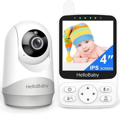 HelloBaby No WiFi Baby Monitor with Voice-Activated Night Vision,4' IPS Camera and Audio, 2-Way Talk and PTZ, 26H Battery and 1000ft Range, Portable for Nursery and Travel - Jamouz