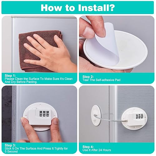 2 Pack Refrigerator Lock - Heavy Duty Combination Fridge Lock, Child Proof Cabinet Locks(Black) - Jamouz