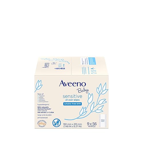 Aveeno Baby Sensitive All Over Wipes with Aloe & Natural Oat Extract for Face, Bottom, Hands & Body, pH-Balanced, Hypoallergenic, Fragrance-, Phenoxyethanol- & Alcohol-Free, 64 ct - Jamouz