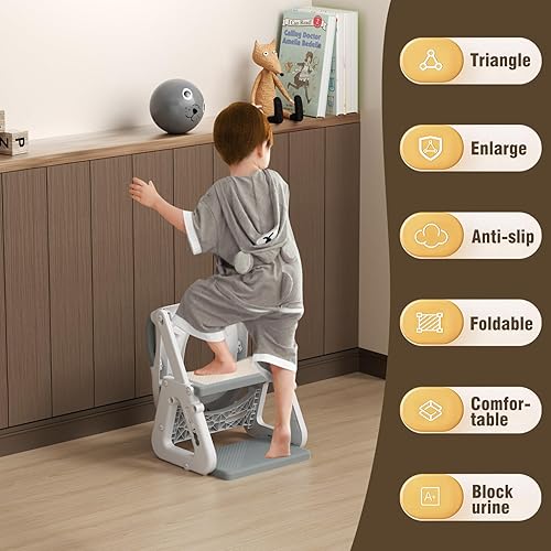 Potty Training Toilet Seat with Step Stool Ladder, Detachable Triangular Stabilized Base 2-IN-1 Toddler Toilet Seat with Splash Guard, Anti-Slip Pad, and Step Stool (Elegant Grey) - Jamouz