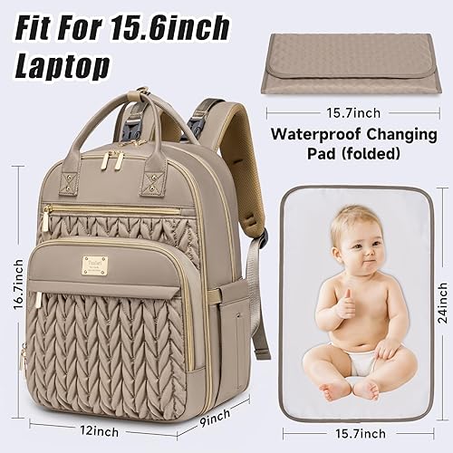 Diaper Bag Backpack,Stylish Baby Diaper Bag,Waterproof Travel Diaper Backpacks Baby Bags with Changing Pad,Stroller Straps,Insulated Pockets (Khaki) - Jamouz