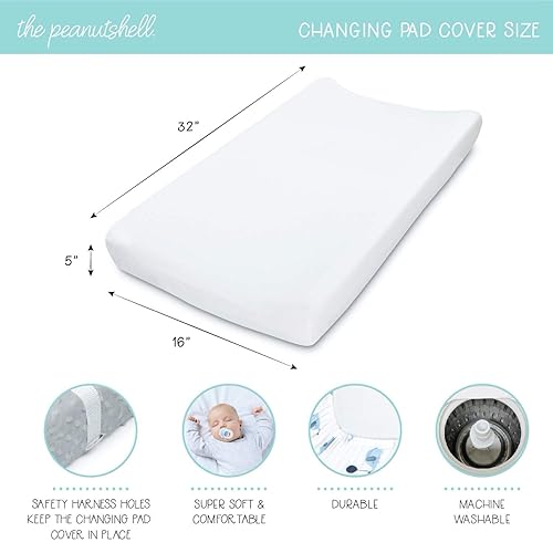 The Peanutshell Baby Girl or Boy Changing Pad Covers Set of 2 - Ultra Soft, Plush Baby Cover - Fits Standard Changing Table Pads, Durable, Machine Washable Sheets - Grey & White Minky - Jamouz