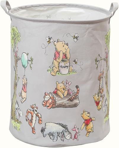 Nursery Storage Basket, Large Barrel Shaped Canvas Laundry Hamper With A Waterproof PE Coating, Foldable, for Kids, Boys and Girls, Bathroom and Bedroom Set, Clothes,Toys Bin.(Grey) - Jamouz