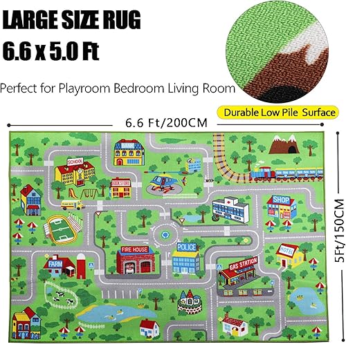 Capslpad Kids Rug Educational Play Rug 6.6' x 5' Traffic Road Kids Play Car Mat Large Learning Play Game Area Rug Kids Carpet for Playroom Living Room Nursery Room Decor - Jamouz