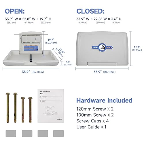 AIKE Commercial Horizontal Baby Changing Station, Wall Mounted Foldable Baby Diaper Changing Table ADA Compliant, Grayish White - Jamouz