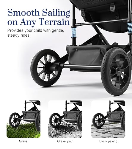 Baby Strollers Black 2-in-1 Convertible Baby Stroller with Bassinet Mode - Toddler Stroller with Reversible Stroller Seat - Jamouz