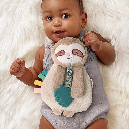 Itzy Ritzy - Itzy Lovey Including Teether - Baby Lovey with Teether, Textured Ribbons & Dangle Arms - Features Crinkle Sound, Sherpa Fabric and Minky Plush (Pink Bunny) - Jamouz
