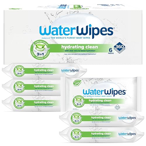 WaterWipes Soothing Clean Baby Wipes, 99% Water-Based Formula with Botanical Extract to Soothe & Protect Skin, Unscented & Hypoallergenic, 360 Count (6 Packs) - Jamouz