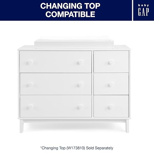 GAP babyGap Legacy 6 Drawer Dresser with Interlocking Drawers - Greenguard Gold Certified, Bianca White - Jamouz