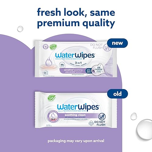 WaterWipes Soothing Clean Baby Wipes, 99% Water-Based Formula with Botanical Extract to Soothe & Protect Skin, Unscented & Hypoallergenic, 360 Count (6 Packs) - Jamouz