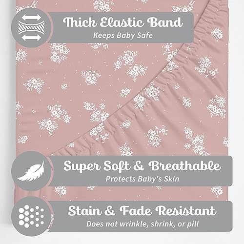 Baby Changing Pad Cover 2-Pack for Girls (Fleurette) - Premium Fitted Sheets Baby Diaper Changing Table Cover - Buttery Soft Cotton Blend - Jamouz