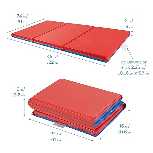 ECR4Kids Premium Folding Rest Mat, 3-Section, 2in, Sleeping Pad, Blue/Red, 5-Pack - Jamouz