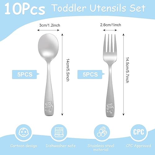 Pimoys 6 Pieces Toddler Utensils Kids Silverware Stainless Steel Toddler Forks and Spoons Set, Metal Children's Safe Flatware Kids Cutlery Set, 3 x Child Forks, 3 x Children Spoons - Jamouz