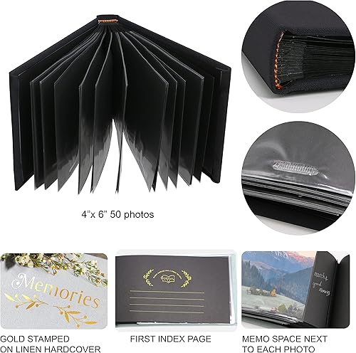 Holoary Small 4x6 Photo Album, Linen Hard Cover, Holds 50 Photos, Black Page Traditional Book Bound, Mini Brag Book Baby Album, Ideal For Wedding, Family Pictures, Gifts, Anniversary (Sky blue) - Jamouz