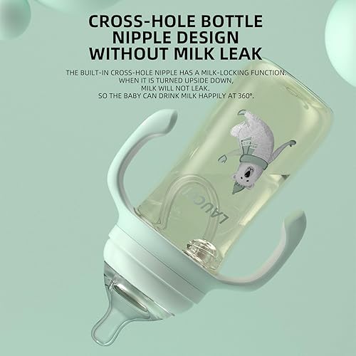 Laucci Baby Bottle Set, 4oz 1pc Glass Natural Baby Bottle，8oz Anti-Colic Baby Bottles BPA Free, Slow Flow Nipples 2pc, Anti-Colic Design - Jamouz