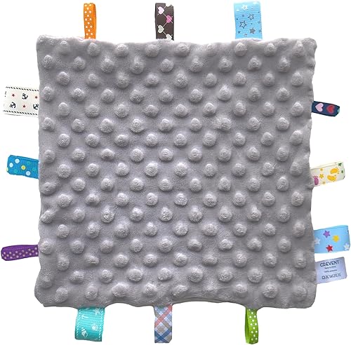 CREVENT Tag Security Blankets for Babies, Soft Small Taggie for Boys Girls, Baby Comforter Sensory Blanket, Great Gifts for Birthday Baby Shower 10'X10' (Blue+Grey) - Jamouz