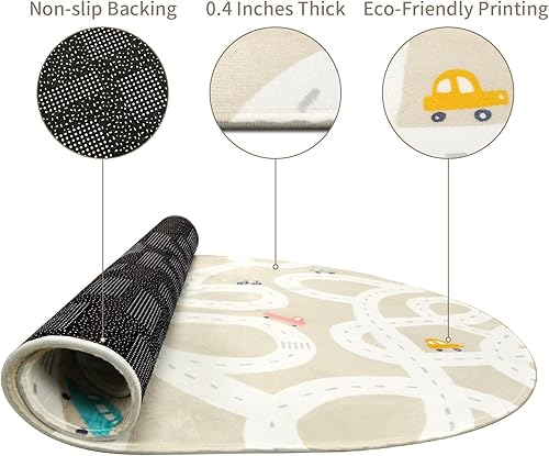 LIVEBOX Road Traffic Kids Play Area Rug 3'x5' Washable Playroom Educational & Fun with Cars and Toys Non-Slip Children Nursery Rugs for Living Room Bedroom Classroom Entryway Kids Tent - Jamouz