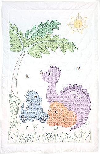 Jack Dempsey Needle Art - Dinosaurs Crib Quilt Top,white,40' x 60' - Jamouz