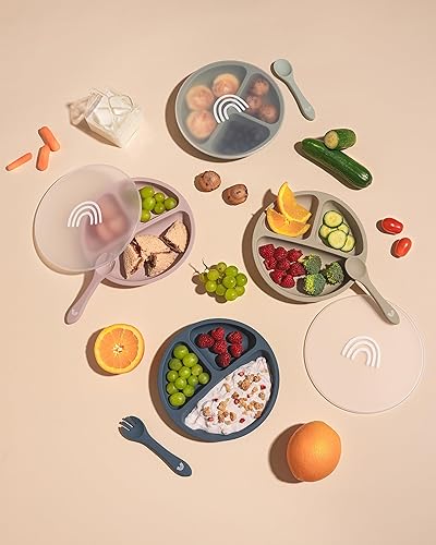 Hippypotamus Toddler Plates with Suction - 100% Food-Grade Silicone Baby Plates - Microwave & Dishwasher Safe - BPA Free - Set of 3 (Sage/Blush/Nude) - Jamouz