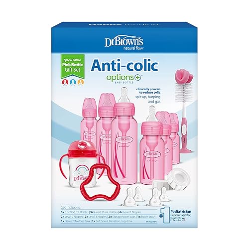 Dr. Brown's Natural Flow® Anti-Colic Options+™ Narrow Bottle to Sippy Gift Set with Soft Silicone Sippy Spout, Removable Silicone Handles, Travel Cap and Bottle Brush - Jamouz