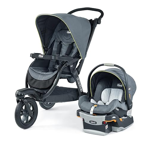 Chicco Activ3 Jogging Stroller Travel System, Includes Chicco KeyFit 30 Infant Car Seat with Base, Lightweight Aluminum Frame, Stroller and Car Seat Combo, Baby Travel Gear | Solar/Grey - Jamouz