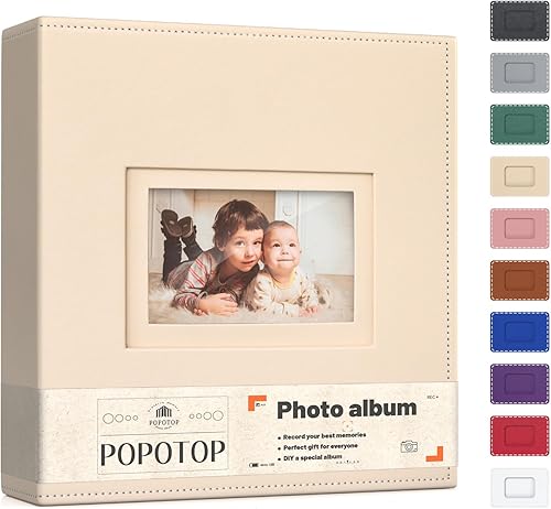 Popotop Photo Album 4x6 300 Pockets with Leather Hardcover Cover, Small Photo Album Holder Book with 50Pcs Pages for Family Travel Wedding Baby Gifts - Jamouz