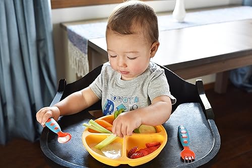 PandaEar Divided Unbreakable Silicone Baby and Toddler Plates - 3 Pack - Non-Slip - Dishwasher and Microwave Safe - Silicone (Blue Green Brown) - Jamouz