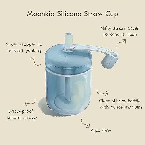 Moonkie Baby Straw cup | Silicone Toddler Sippy Cup Training Cup with Straw Lid | BPA-Free Drop-Proof Baby Cup | Baby Led Weaning | 6 Months+, 5 oz, 2pack - Jamouz