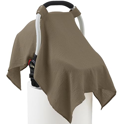 100% Muslin Cotton Car Seat Cover Baby, Carseat Canopy Cover, Universal Fit Stroller Covers for Boys and Girls (Roman Green) - Jamouz