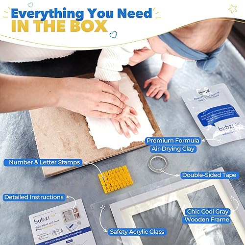 Bubzi Co Baby Footprint Kit, Baby Foot and Hand Print Kit, Baby Keepsake Frame, Nursery Pictures Frames, Hand Print Mold Kit, New Mom Gifts, Baby Newborn Essentials Must Haves, Baby Shower Gifts - Jamouz