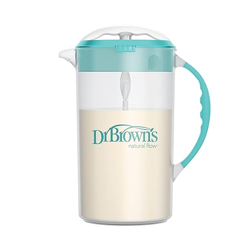 Dr. Brown's 32oz Baby Formula Mixing Pitcher Bundle with Adjustable Stopper, Locking Lid & No Drip Spout, Teal & Orange - Jamouz
