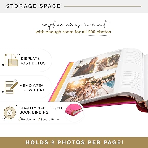 MCS 200-Pocket Fabric Baby 4x6 Photo Album with Writing Space, 8.5 x 8.5 Inches, Baby Pink - Jamouz