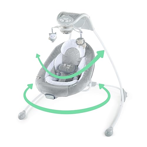 Ingenuity InLighten 5-Speed Baby Swing - Swivel Infant Seat, 5 Point Safety Harness, Nature Sounds, Lights - Nally Owl - Jamouz
