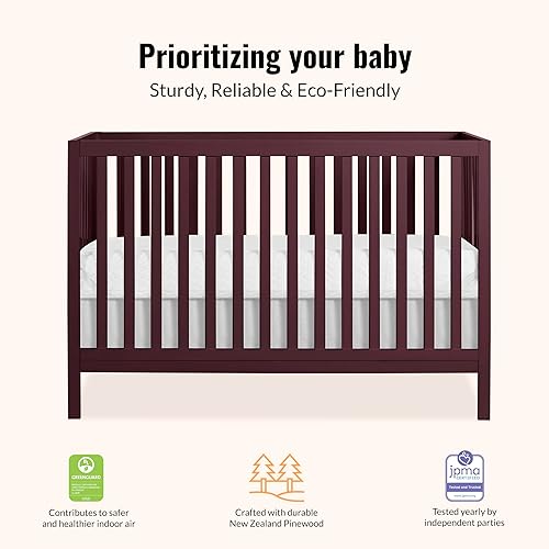 Synergy 5-In-1 Convertible Crib In White, made of New Zealand Pine wood, JPMA & Greenguard Gold Certified, features 3 mattress height settings - Jamouz
