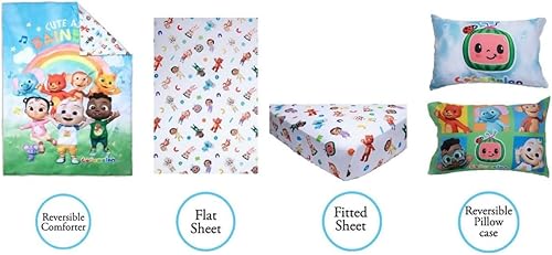 CoComelon 4-Piece Toddler Bedding Set, Cute as a Rainbow, Toddler Bed, Green - Jamouz