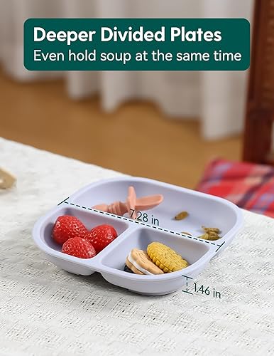 BABELIO Powerful Suction Plates for Baby and Toddler, 100% Food Grand Silicone, Divided, BPA Free, Microwave & Dishwasher Safe, Stay Put, 3 Pack - Jamouz