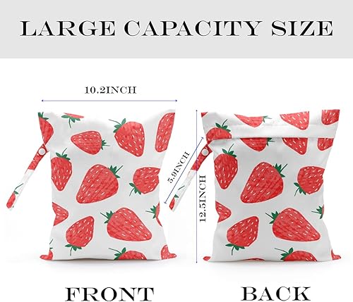 Wet Bag, Wet Dry Bag, Wet Bag for Swimsuit, Travel, Beach, Pool, Diapers, Dirty Yoga Gym Clothes, Makeup Bag, Waterproof Reusable Fruit Decor Orange Strawberry - Jamouz