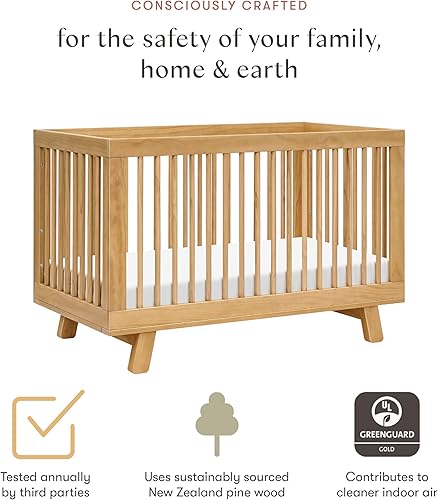 babyletto Hudson 3-in-1 Convertible Baby Crib with Toddler Bed & Daybed Conversion - Easy to Assemble - GREENGUARD Gold Certified w/ 4 Adjustable Mattress Heights - Natural - Jamouz
