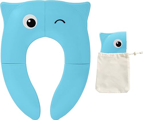 Toilet Potty Training Seat Cover, Travel Toilet Seat, Folding Non Slip Silicone Pads, Travel Portable Reusable Kids Toddlers Boys Girls, Carry Bag (Green - Frog) - Jamouz