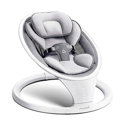 Munchkin Baby Swing, Portable and Lightweight, Bluetooth Enabled Electric Infant Rocker with Natural Sway in 5 Ranges of Motion, Newborn Nursery Essentials, White/Grey - Jamouz