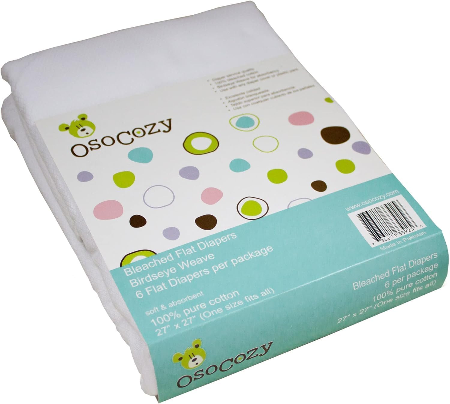 OsoCozy Unbleached Birdseye Flat Cloth Diapers (6 Pack) - 27 x 27 Inches, One-Layer Flat Cloth Baby Nappies Made of Soft, Durable 100% Birdseye Weave Cotton… - Jamouz