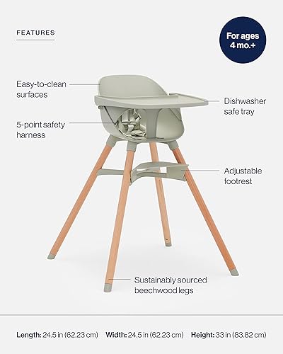 Lalo The Chair Convertible 3-in-1 High Chair - Wooden High Chair for Babies & Toddlers, Baby High Chair with Dishwasher Safe Tray, Adjustable Footrest, Coconut - Jamouz