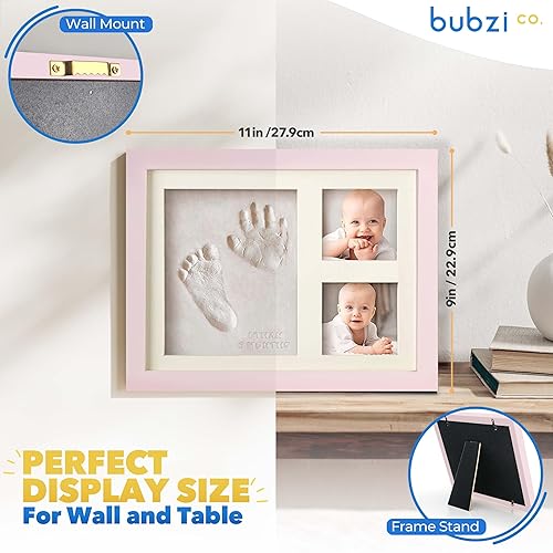 Bubzi Co Baby Footprint Kit, Baby Foot and Hand Print Kit, Baby Keepsake Frame, Nursery Pictures Frames, Hand Print Mold Kit, New Mom Gifts, Baby Newborn Essentials Must Haves, Baby Shower Gifts - Jamouz