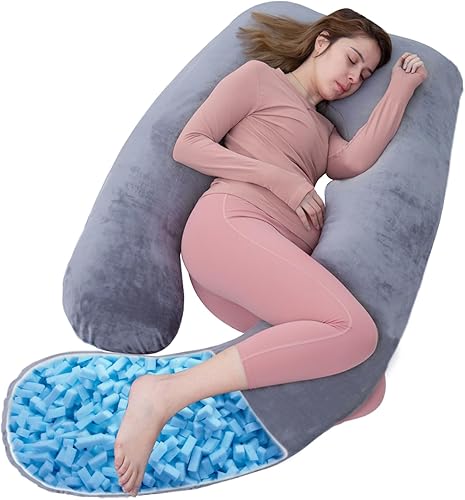 AS AWESLING Shredded Memory Foam Body Pillow, Pregnancy Pillows for Sleeping, Maternity Pillow for Pregnant Women, Memory Foam Filling U Shaped Body Pillow with Velvet Cover - Jamouz