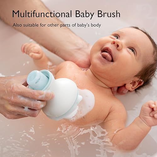 Momcozy﻿ Innovative Cradle Cap Brush with Pump, 2-in-1 Baby Cradle Cap Brush with Bubbler, Newborn Cradle Cap System, Shampoo Brush Baby Bath Essential Foamer Brush, Baby Hair Brush, Green - Jamouz