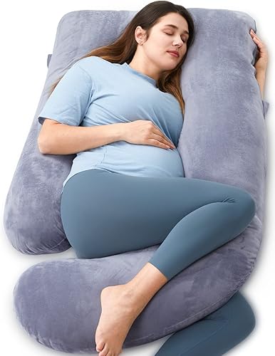 Momcozy Pregnancy Pillows for Sleeping, U Shaped Full Body Maternity Pillow with Removable Cover - Support for Back, Legs, Belly, HIPS for Pregnant Women, 57 Inch Pregnancy Pillow for Women, Grey - Jamouz