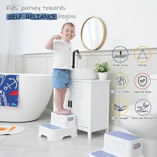 Toddler Step Stool for Bathroom Sink, 2-Pack Kids Toilet Potty Step Stools, Heavy Duty Baby Child Stepping Stool with Handle for Toddlers Kitchen Counter Bedroom Nursery Room (White) - Jamouz