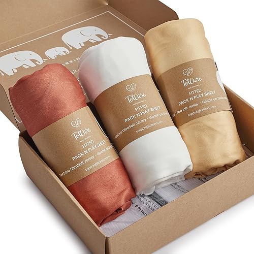 Graco Pack and Play Sheets Fitted – Compatible with Graco Pack n Play Playard Crib & Other 27 x 39 Inch Playpen Mattress, Buttery Soft Jersey Cotton Playard Sheets, Blue Sage Cloud 3 Pack - Jamouz