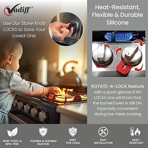 Silicone Gas Stove Child Safety Knob Locks | Stove Knob Cover (5 Pk) (Gray) - Jamouz
